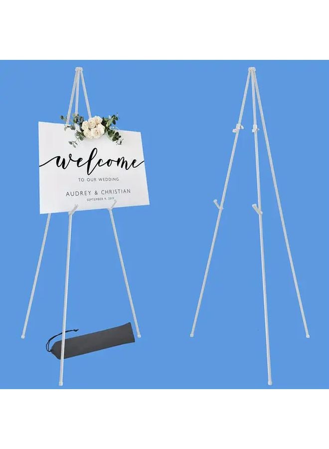White 64 Inch Foldable Portable Floor Easel With Metal Tripod Adjustable Height Sturdy Frame For Wedding Banners Posters Home Decor - Image 1