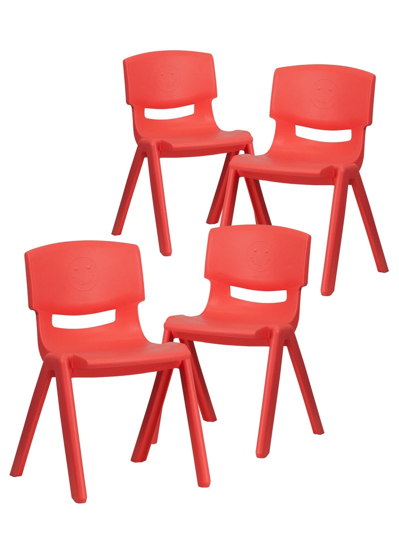 Funz 4 Pieces Funz Stackable Plastic Kids Learning Chairs, 42 X 38 X 61cm, The Perfect Chair for Playrooms, Schools, Daycares and Home, Red  - Image 1