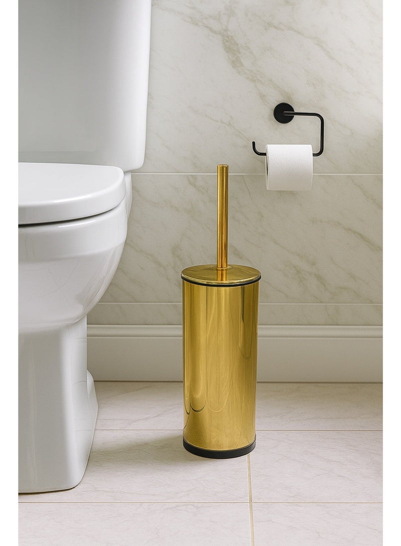 بريمانوفا فرشاة مرحاض مع حامل أكريليك ومقبض ستانلس ستيل – 41 سم مع وعاء داخلي (ذهبي) - Image 3