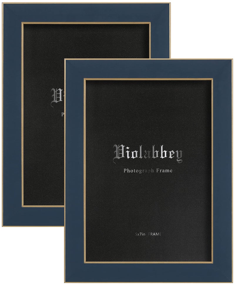 VIOLABBEY 5x7 Picture Frame Navy Blue Set of 2 Colorful 5 x 7 Photo Frame for Wall Mounted or Tabletop Display Real Glass Modern Style