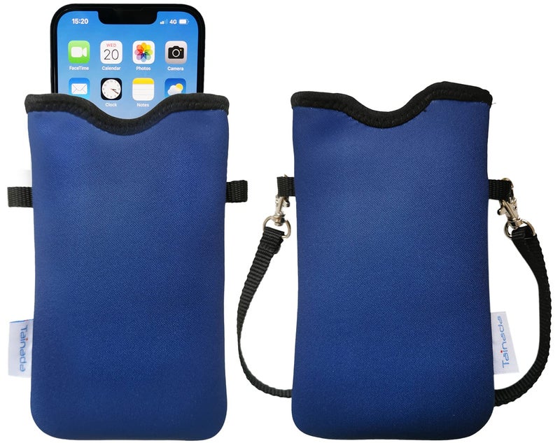 Tainada Men Women Neoprene Phone Sleeve Pouch Case Bag w/Crossbody Strap/Neck Lanyard for iPhone 17/16/15 Pro Max, Air, 16/15/14 Plus, 16e; Samsung S25, S4m A56; Google Pixel 10, 9a (Navy Blue) - Image 1