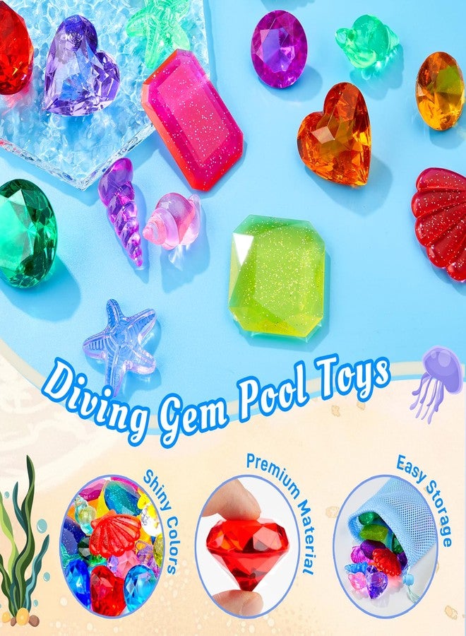 Feivando 32 Pcs Diving Gems Pool Toys for Kids Big Colorful Acrylic Diamonds Pirate Treasure Gemstones Swimming Training Underwater Toys for Summer Pool Beach Party Favor Games - Image 3