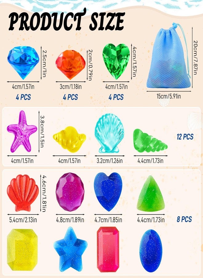 Feivando 32 Pcs Diving Gems Pool Toys for Kids Big Colorful Acrylic Diamonds Pirate Treasure Gemstones Swimming Training Underwater Toys for Summer Pool Beach Party Favor Games - Image 2