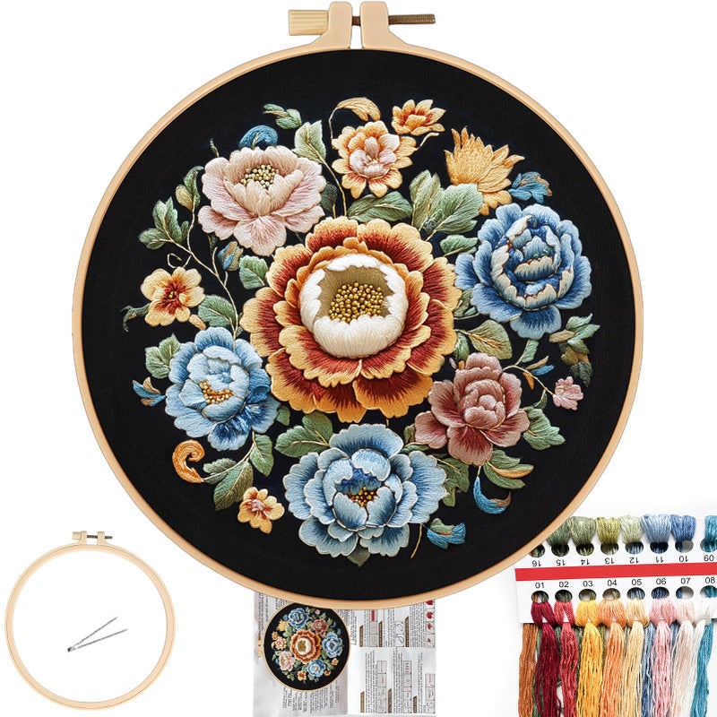 FONNUY Floral Embroidery Kit Cross Stitch Kits for Beginners Handmade Crafts with Printed Patterns for Beginner Adults Easy to Follow Color Thread Needlework 8 Hoop Petals Unfurling - Image 3