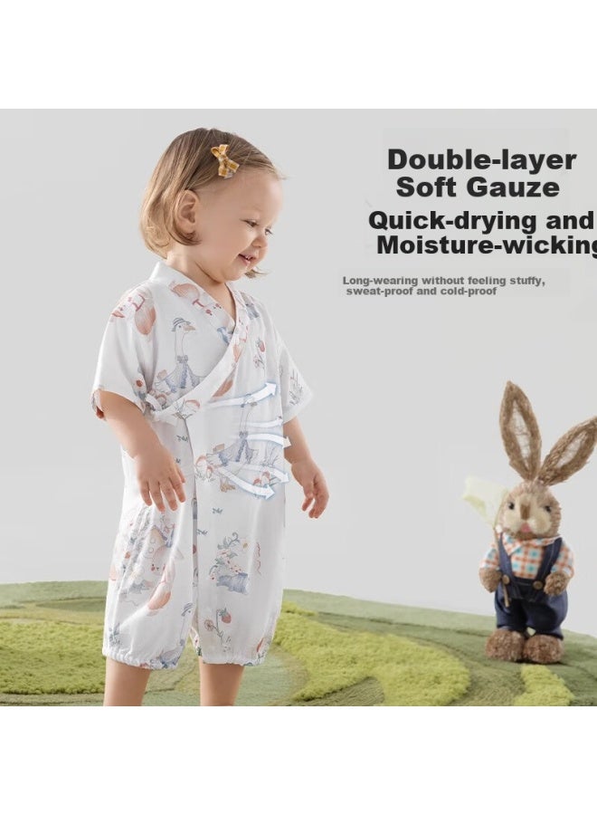 Beptides Beipesi Baby Clothes Summer Thin Bamboo Cotton Romper Newborn Gauze Ha Yi Short Sleeve Baby Pajamas - Image 3