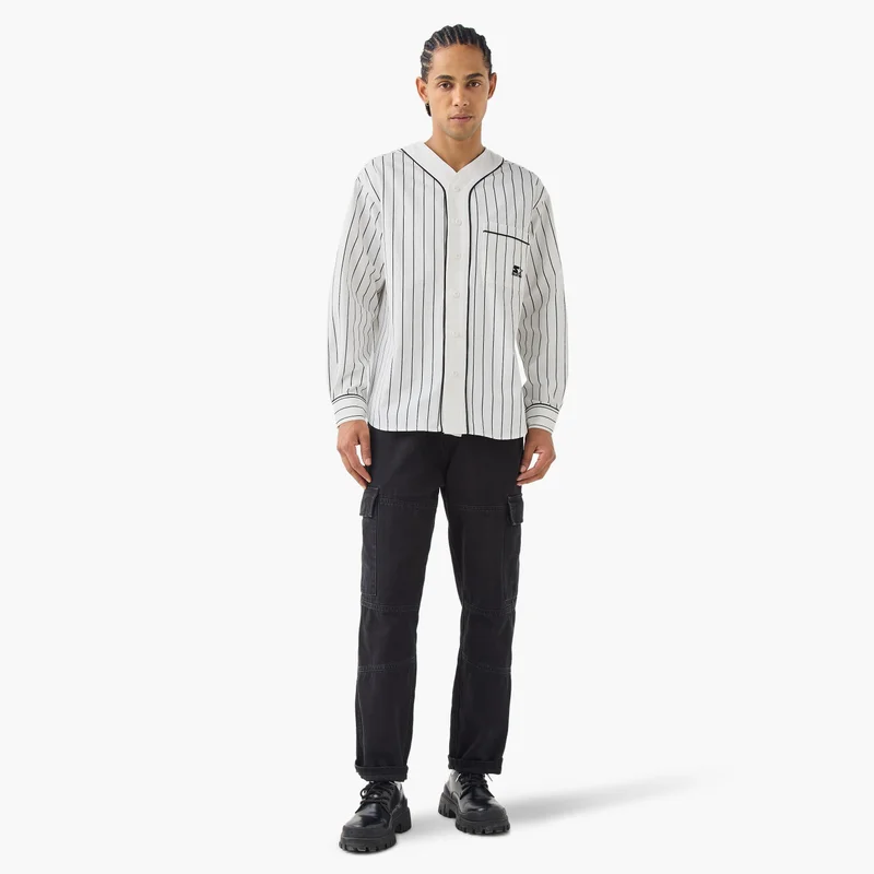 STARTER Starter Striped Baseball Shirt with Pocket