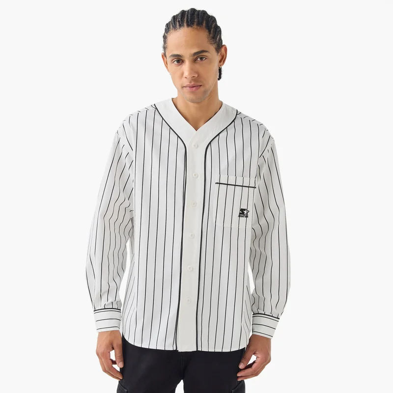 STARTER Starter Striped Baseball Shirt with Pocket