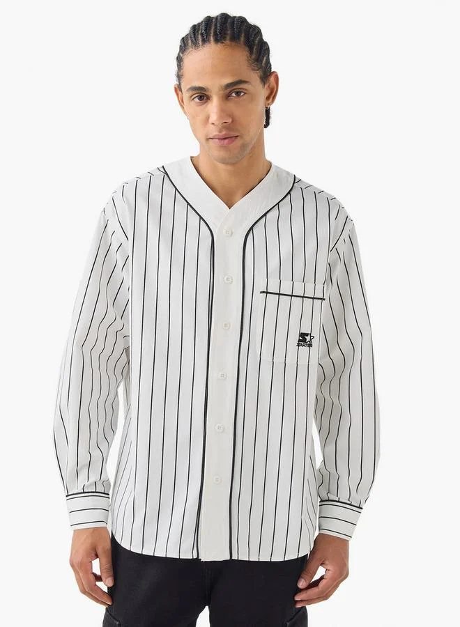 STARTER Starter Striped Baseball Shirt with Pocket