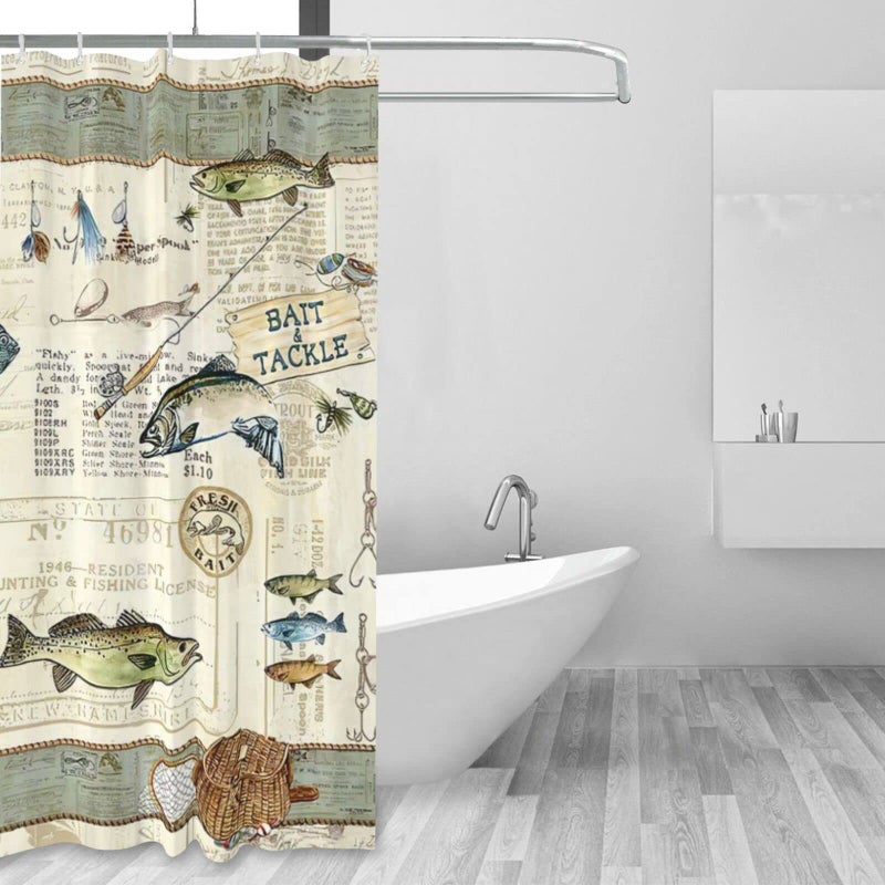 Tourrest Farmhouse Fishing Shower Curtain Cabin Fish Bathroom Shower Curtains Farmhouse Country Rustic Shower Curtain Waterproof Polyester Fabric 60 x 72 Inch - Image 4
