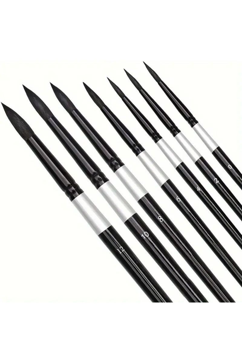 إيروريكس مجموعة فرش رسم سوداء مستديرة من شعر السنجاب مكونة من 7/14 قطعة، مناسبة للألوان المائية والأحبار والغواش والتيمبرا، احترافية