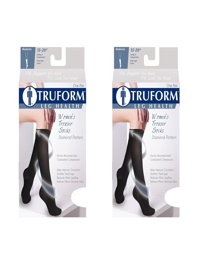 Truform Compression for Women 15-20 mmHg Socks Brown Diamond Pattern, Medium, 2 Count - Image 2