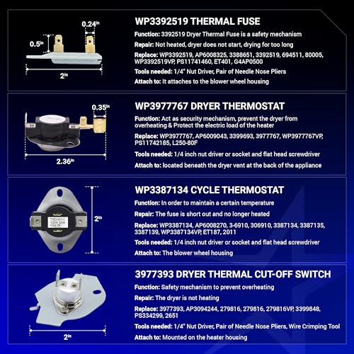 BlueStars [2025 Upgraded] 279838 WED4815EW1 Heating Element For Whirlpool Dryer WED6200SW1 WED5000DW2 WED5300VW0 WED4800BQ1 Maytag MEDC215EW1 MEDX655DW1 Amana NED4655EW1 Roper Admiral Kenmore 70 80 Model 110 - Image 5