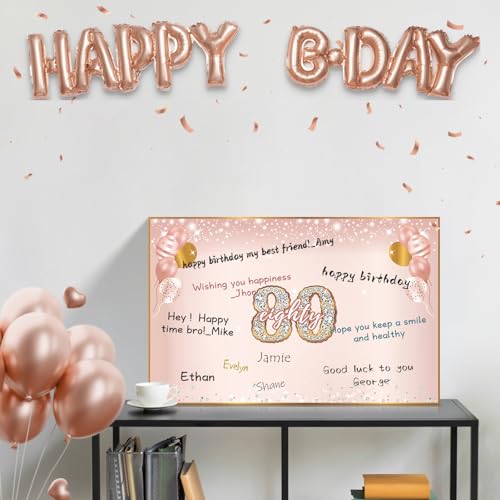 Turypaty Large 80th Birthday Card With Envelope for Women, Pink Rose Gold The Year 1945 Happy 80th Birthday Giant Guest Signature Book Gift, Extra Big Eighty Greeting Card Decoration Party Supply - Image 5