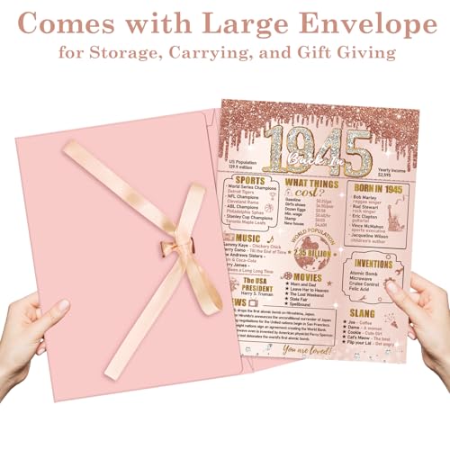 Turypaty Large 80th Birthday Card With Envelope for Women, Pink Rose Gold The Year 1945 Happy 80th Birthday Giant Guest Signature Book Gift, Extra Big Eighty Greeting Card Decoration Party Supply - Image 4