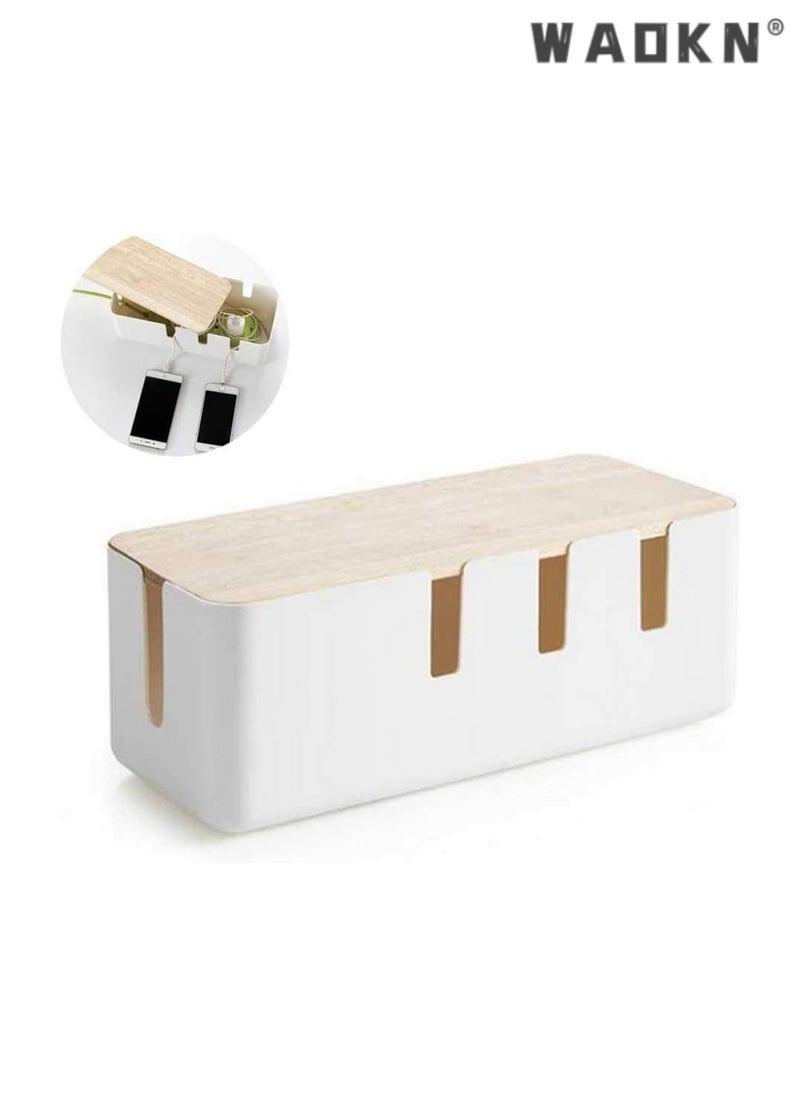 WAOKN Bamboo Cable Management Box, Stylish Wooden Cord Organizer Box Hides Power Strip & Keeps Cords Untangled, Surge Protector Cover for Entertainment Center, Home Office, Computers, PC, Large Size  - Image 1
