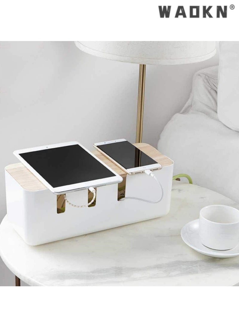 WAOKN Bamboo Cable Management Box, Stylish Wooden Cord Organizer Box Hides Power Strip & Keeps Cords Untangled, Surge Protector Cover for Entertainment Center, Home Office, Computers, PC, Large Size  - Image 4