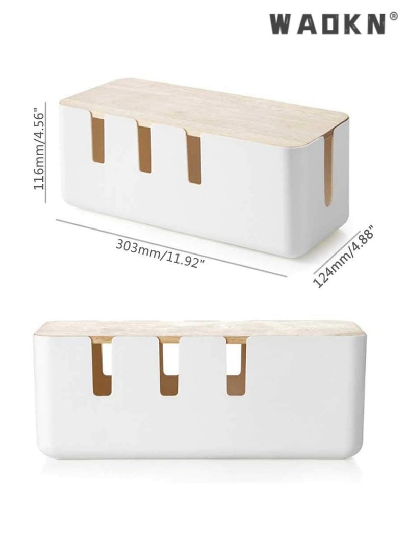 WAOKN Bamboo Cable Management Box, Stylish Wooden Cord Organizer Box Hides Power Strip & Keeps Cords Untangled, Surge Protector Cover for Entertainment Center, Home Office, Computers, PC, Large Size  - Image 3