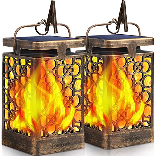 TomCare Solar Lights Upgraded Solar Lantern Flickering Flame Outdoor Hanging Lantern Decorative Lighting Solar Powered Waterproof LED Flame Umbrella Lights for Patio Garden Deck, 2 Pack(Bronze) - Image 1