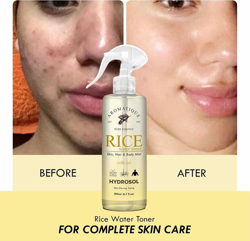 AROMATIQUE Face and Body Mist |100% Natural Hydrosol, Floral Water Spray - Steam Distilled for Face, Toner, Body Mist & Pore Cleanser (Rice Water Hydrosol) - Image 3