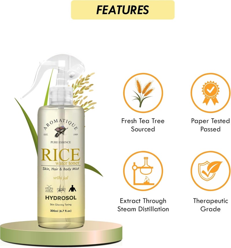 AROMATIQUE Face and Body Mist |100% Natural Hydrosol, Floral Water Spray - Steam Distilled for Face, Toner, Body Mist & Pore Cleanser (Rice Water Hydrosol) - Image 2