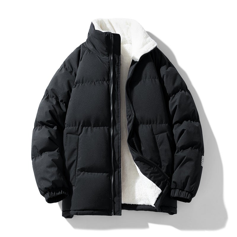 Jacket Men'S Cotton-Padded Clothes Men'S Trendy Brand Fleece-Lined Thickened Couple'S Lamb Velvet Cotton-Padded Jacket Men'S Cotton-Padded Noodles - Image 2