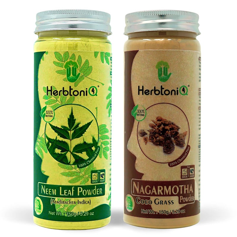 Herbtoniq HerbtoniQ 100 Natural Neem Leaf and Nagarmotha Powder for Making DIY Mask for FaceFacial Hair  Body 300 Gram  - Image 1