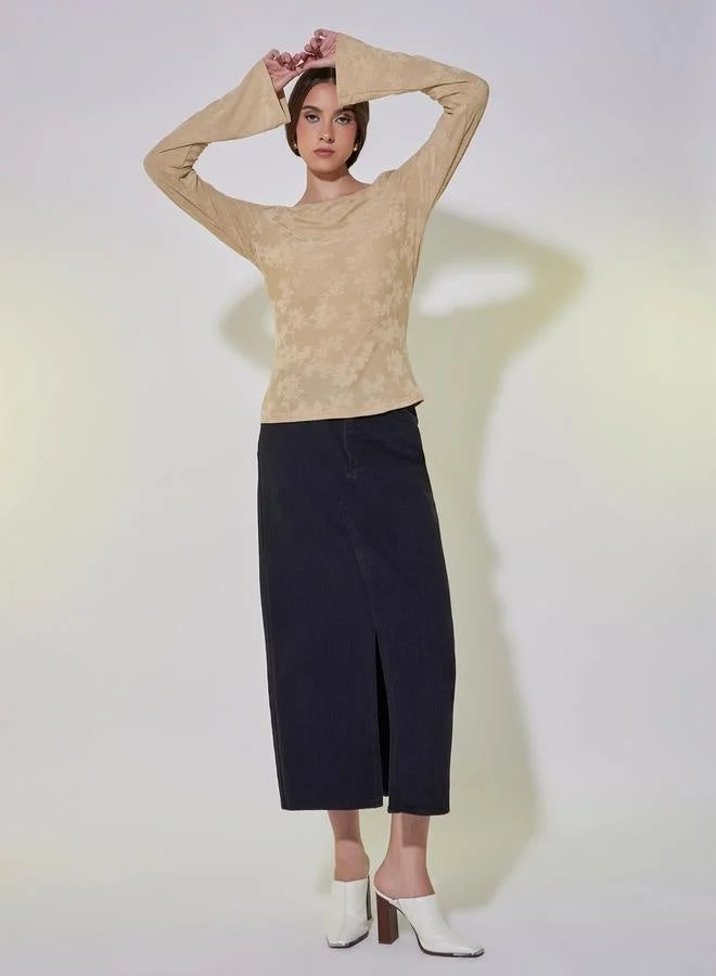 Take Two Floral Jacquard Bell Sleeve Top