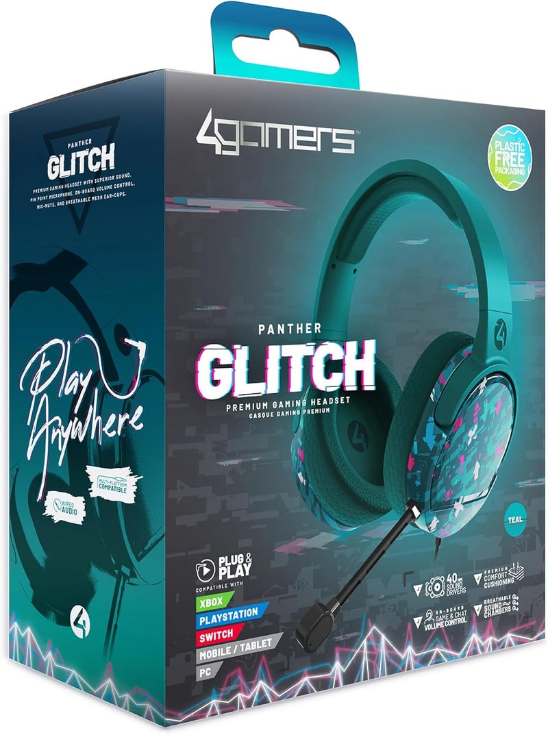 4gamers Panther Gaming Headset Glitch - Teal, Compatible with PS4, PS5, Xbox, Switch & PC - Image 1