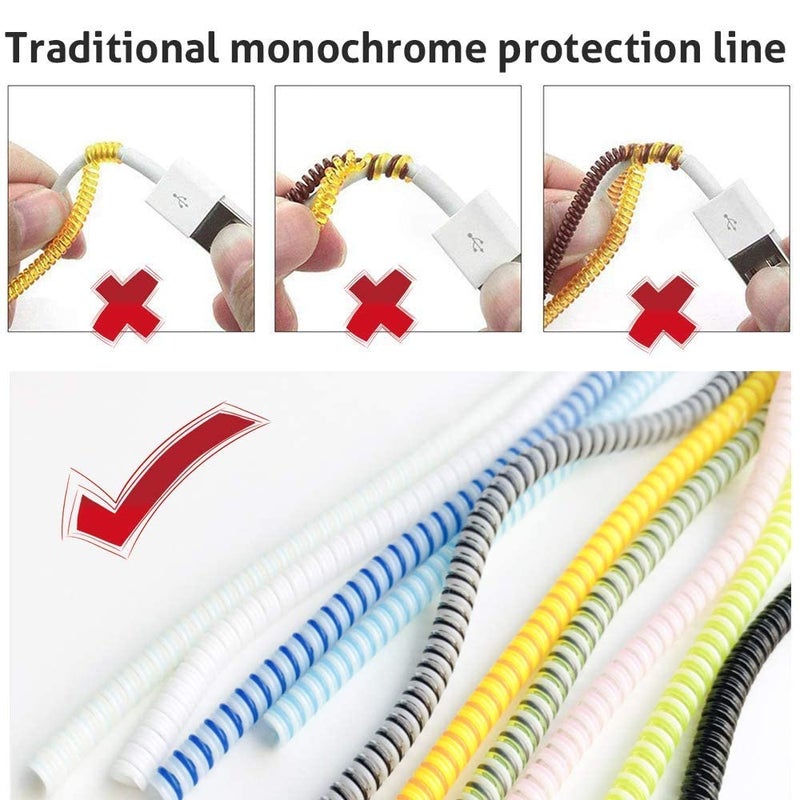 Redclip Ultimate Cable Protector | Spiral Triple Colour 1.5 Meter / 150 cm | Plastic Cord Wire Charger Winder for iPhone and Android Charging Cables (Blue White) - Image 2
