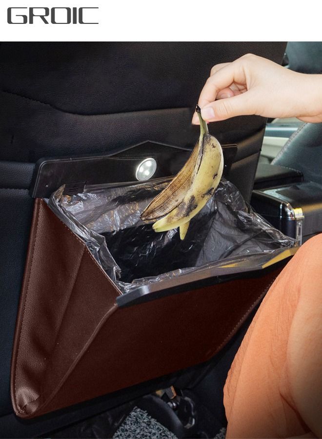 GROIC Car Trash Bag,Multipurpose Hanging Car Trash Bags with Smart LED, Waterproof Trash Can for Car Back Seat,Waterproof Vehicle Trash Container Garbage Can,Car Storage Bag Car Interior Accessories - Image 1