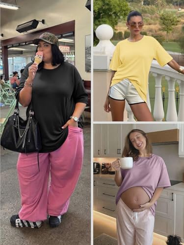 ATHMILE Womens Summer Spring Oversized T Shirts Loose Fit Crewneck Short Sleeve Tops Casual Blouse Y2K 2025 Basic Tee Beach Pink - Image 5