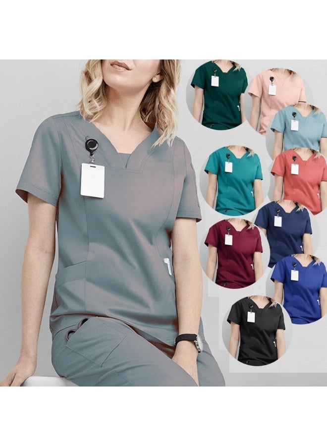 Loquat Womens Medical Scrubs Single Top Medical Uniform Single Printed Top Black - Image 4