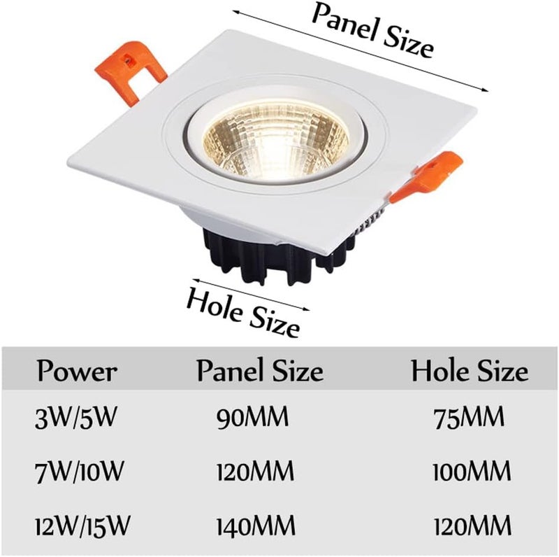 downlights for Ceiling Square Downlight Adjustable Angle LED Spotlight Baffle Trim Ceiling Lamp Aluminum Downlights Round Led Spot Light 3W, 5W, 7W, 10W, 12W, 1,3w-Neutral Light - Image 2