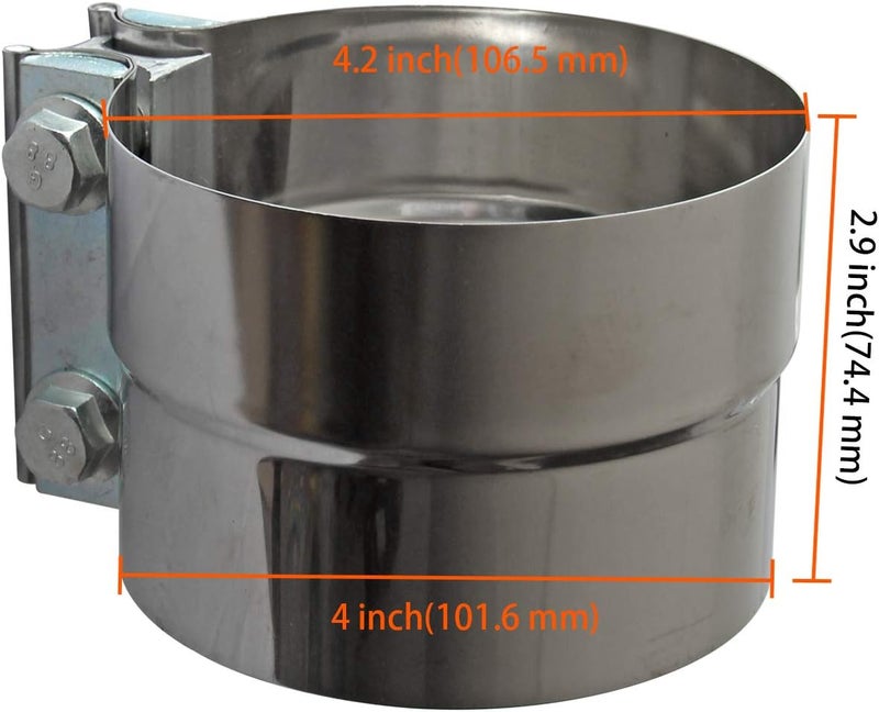 LEDAUT 4" Lap Joint Exhaust Band Clamp - Stainless Steel With 1 Block 2Pcs For 4" Od To 4" Id Exhaust Pipe, Muffler, Elbow And Exhaust Tubing Connection(2 Pack) - Image 2