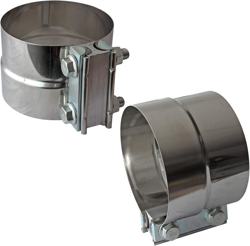 LEDAUT 4" Lap Joint Exhaust Band Clamp - Stainless Steel With 1 Block 2Pcs For 4" Od To 4" Id Exhaust Pipe, Muffler, Elbow And Exhaust Tubing Connection(2 Pack) - Image 1