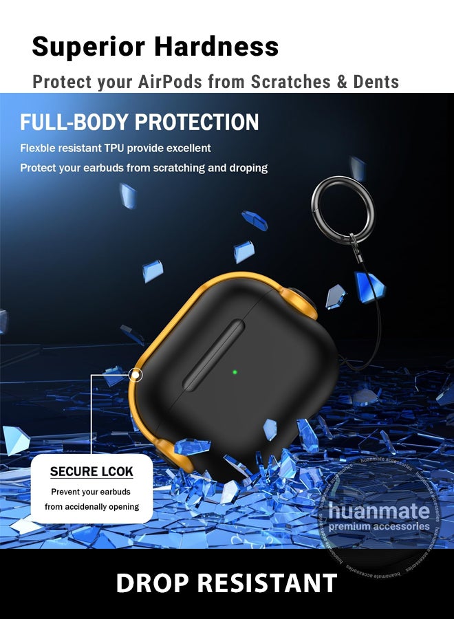 huanmate Apple AirPods 4 Premium Protection Case Cover - Black/Yellow - Lightweight, Stylish Design, Accurate Cut-outs - Easy to Install & Remove - Durable Shield for Your Apple AirPods 4 - Image 4