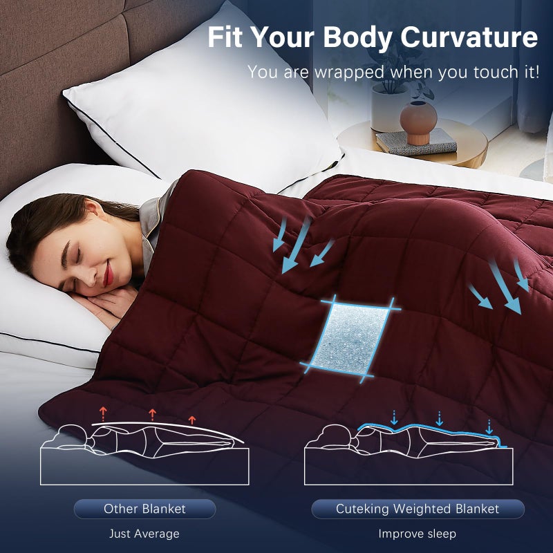 CuteKing Weighted Blanket - Weighted Blanket with Premium Glass Beads - Breathable Heavy Blanket for Comfort Sleep - Thick Blanket All Season (5lbs  36""x48""  Twin  Claret Red) - Image 4