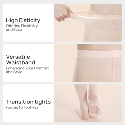 MANZI Women's Solid Color Comfortable Convertible Ballet Tights 3 Pairs Pack L-XL, Ballet Pink - Image 2