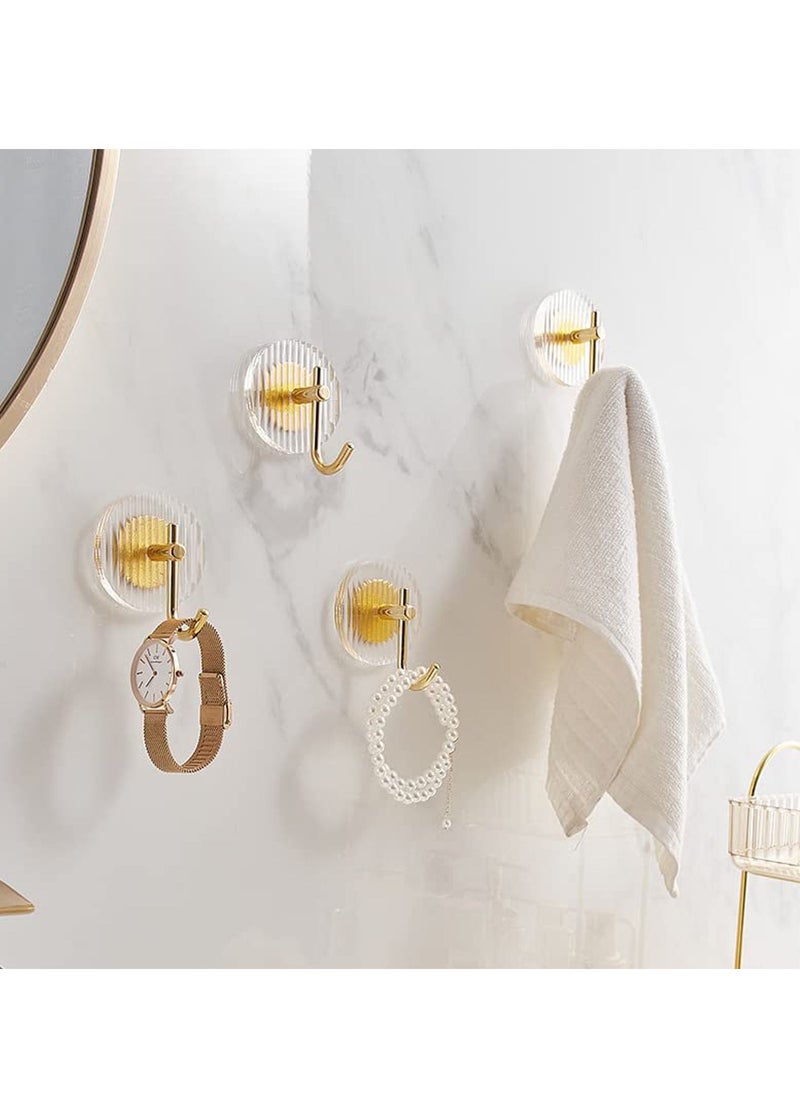 SYOSI - Adhesive Towel Hooks, 4pack Towel Coat Hooks Wall Hooks, Heavy Duty Waterproof Rustproof Sticky Hooks, Shower Hooks for Towels Decorative for Bathroom, Kitchen, Gold - Image 1