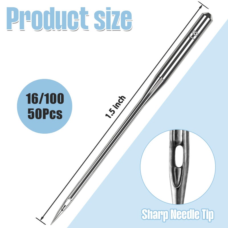 HLARTNET 50 Pcs Size 100/16 Universal Leather&Jeans Sewing Machine Needles, Heavy Duty Machine Needles for Thickened Fabrics, Compatible with Home Sewing Machine - Image 3