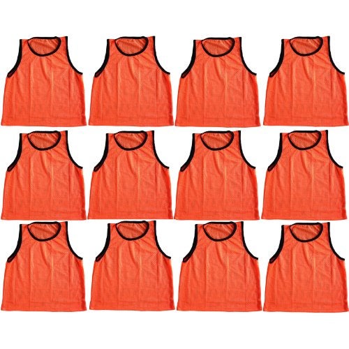 BlueDot Trading 12 Adult Mens Womans Unisex Sports Pinnie Scrimmage Training Vest, Nylon Mesh for Team Practice - For Soccer, Field Hockey, Lacrosse, Football, Basketball, COLOR: Orange (12 Pack) - Image 1