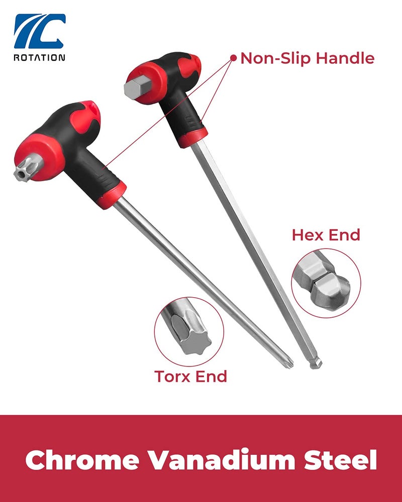 ROTATION 16 Pcs Hex and Torx Wrench Set, T Handle Allen Key with Case, for Long Shafts, Storage Rack, Auto, Bike, Moto - Image 2