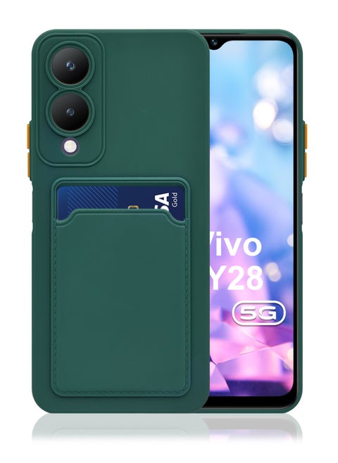 For Vivo Y28 5G Slim Full Body Silicone Protective Phone Case Cover With Card Slot Holder - Green