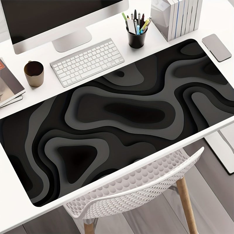 Extra Large Gaming Desk Mat And Mouse Pad 27.5 x 11.7 Inches Black And Gray Swirl Design Extended Keyboard Coverage Durable Fiber Rubber Base Suitable For PC Office Home Computer Desks Compatible With PCs Laptops - Image 2