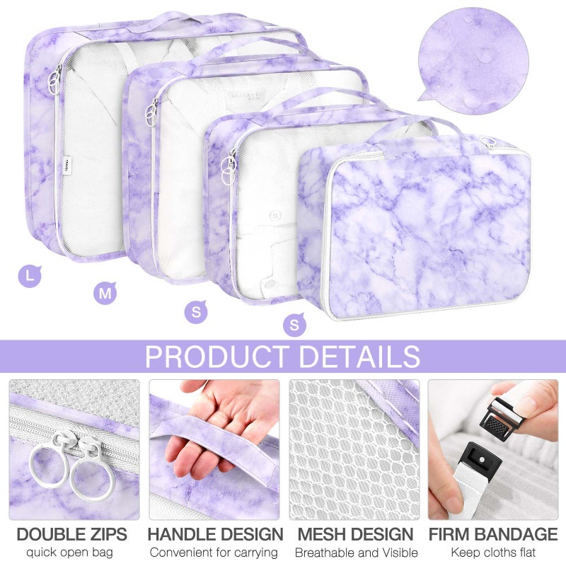 KPX 8 Set Packing Cubes for Travel, Luggage Packing Organizers Accessories Large Toiletries Bag for Clothes Shoes Cosmetics (8Set-Purple Marble) - Image 3