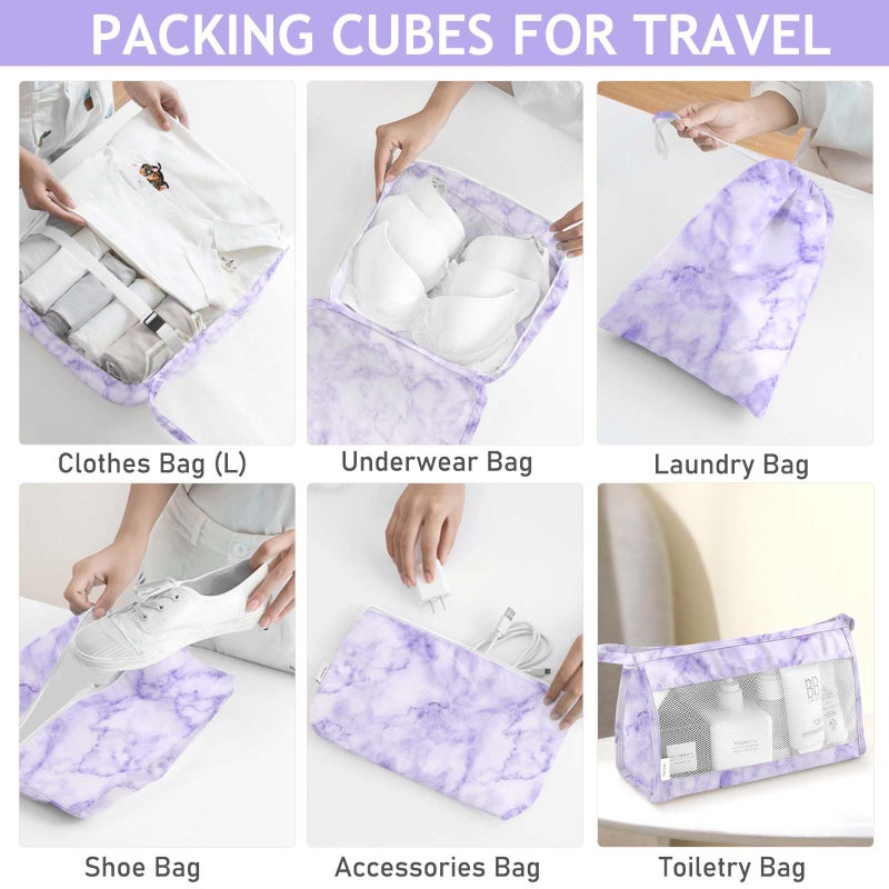 KPX 8 Set Packing Cubes for Travel, Luggage Packing Organizers Accessories Large Toiletries Bag for Clothes Shoes Cosmetics (8Set-Purple Marble) - Image 4