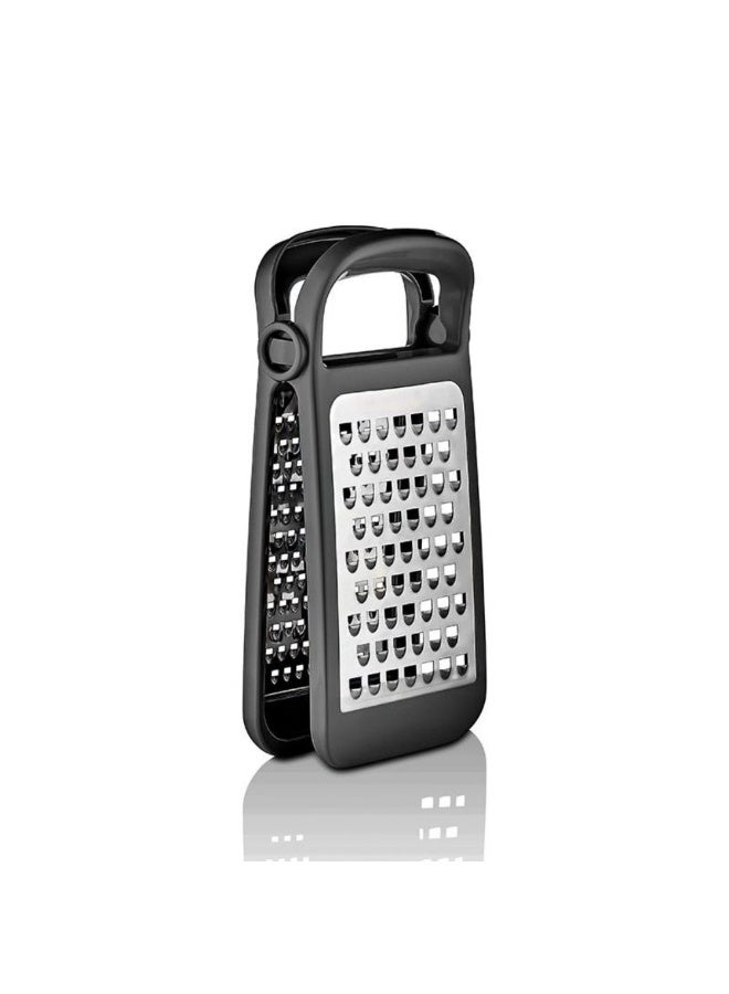 Titiz Double sided folding cheese & vegetable grater stainless steel coarse & fine blades non slip comfort grip space saving design dishwasher safe black - Image 1