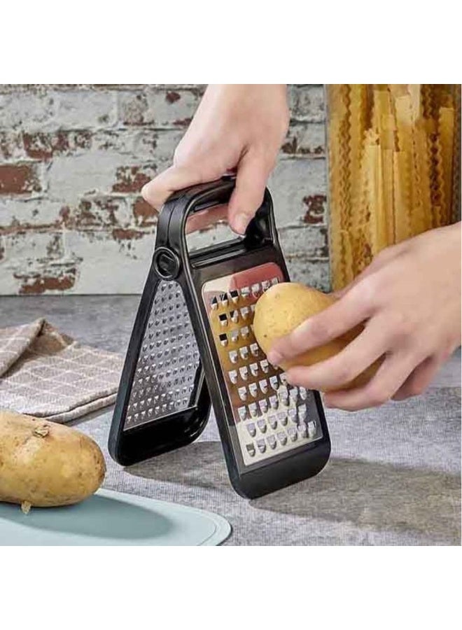Titiz Double sided folding cheese & vegetable grater stainless steel coarse & fine blades non slip comfort grip space saving design dishwasher safe black - Image 3