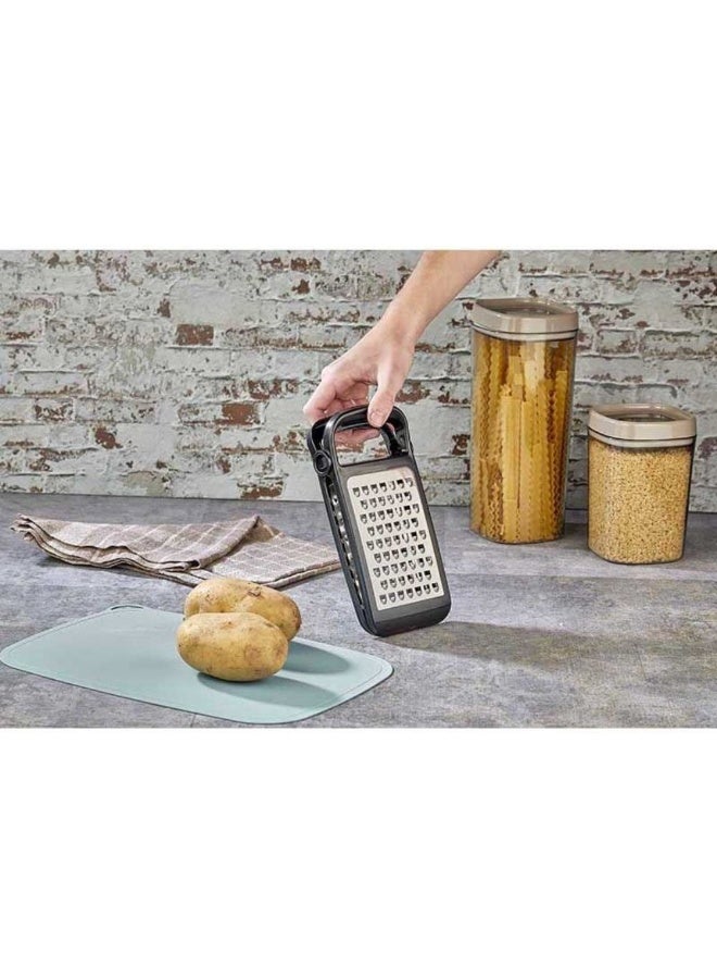 Titiz Double sided folding cheese & vegetable grater stainless steel coarse & fine blades non slip comfort grip space saving design dishwasher safe black - Image 4
