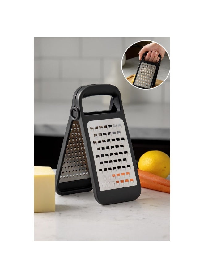 Titiz Double sided folding cheese & vegetable grater stainless steel coarse & fine blades non slip comfort grip space saving design dishwasher safe black - Image 5